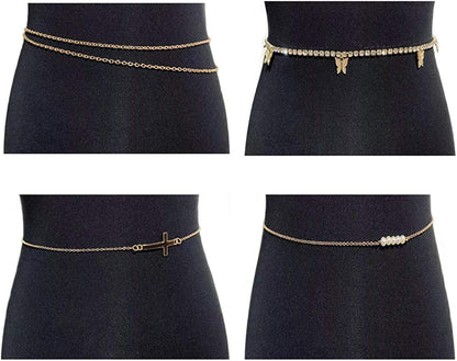 Ofeiyaa 4-6PCS Body Chain Jewelry Bra Chain Retro Waist Belt Chain Suit Bikini Beach Boho Chain Set for Women Girls Gold Tone Apparel & Accessories > Jewelry > Body Jewelry Ofeiyaa   