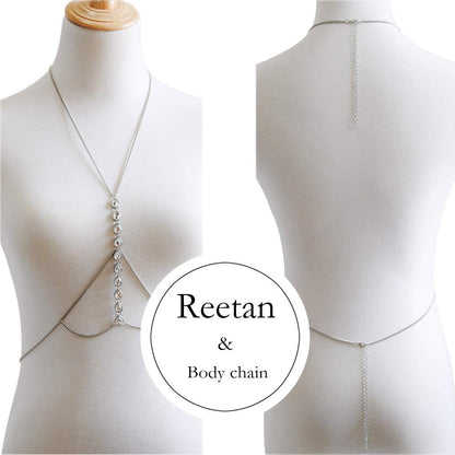 Reetan Boho Body Chain Rhinestone Bikini Chest Chains Beach Harness Chain Rave Party Body Jewelry Accessories for Women and Girls (Silver) Apparel & Accessories > Jewelry > Body Jewelry REETAN   