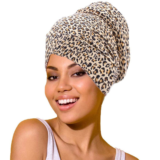 Woeoe African Turban Head Wrap Leopard Print Soft Head Scarf Stretch Head Cover Beanie Cap Headwear for Women and Girls Apparel & Accessories > Clothing Accessories > Headwear Woeoe   