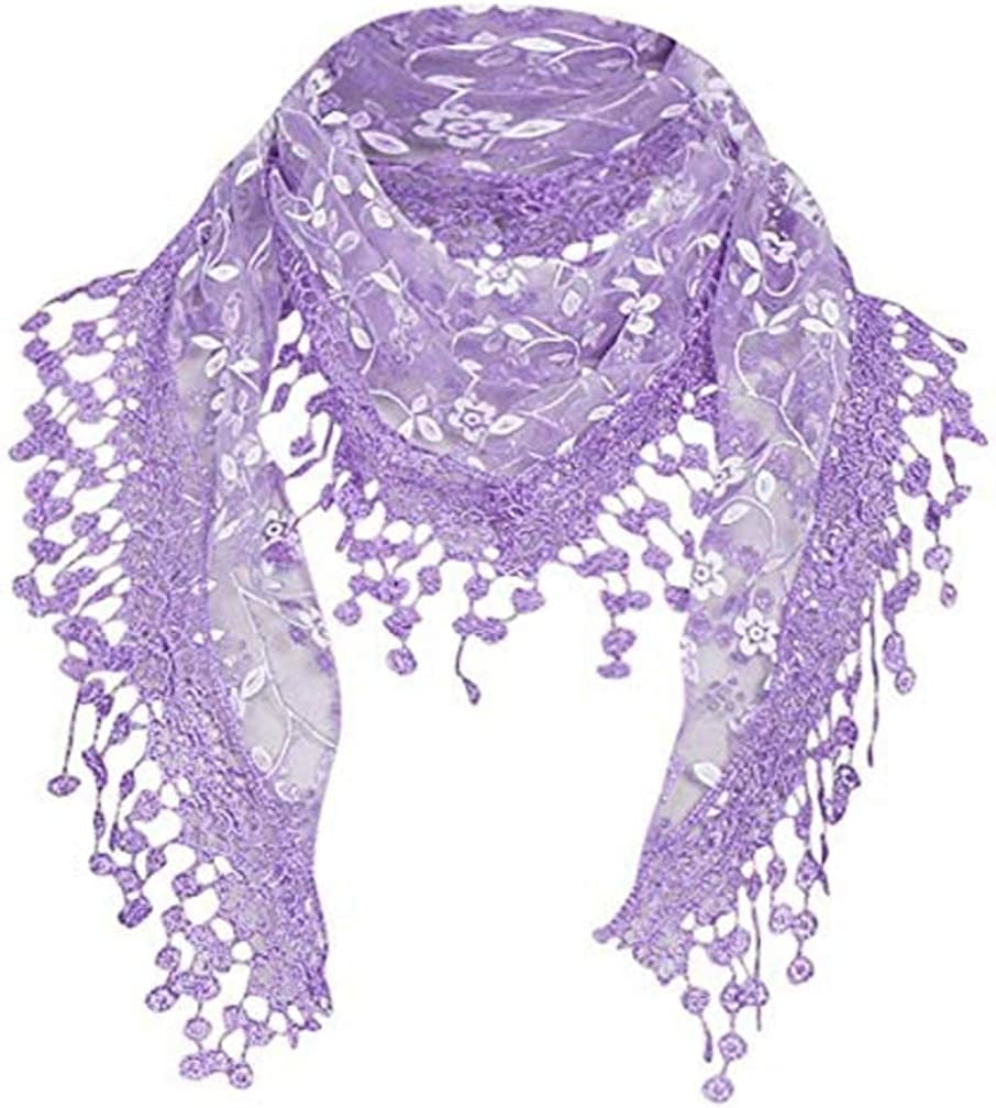 Cotchear Lace Scarf Floral Crochet Lightweight Tassel Sheer Wrap Scarves Shawl Apparel & Accessories > Clothing Accessories > Scarves & Shawls Cotchear Purple  