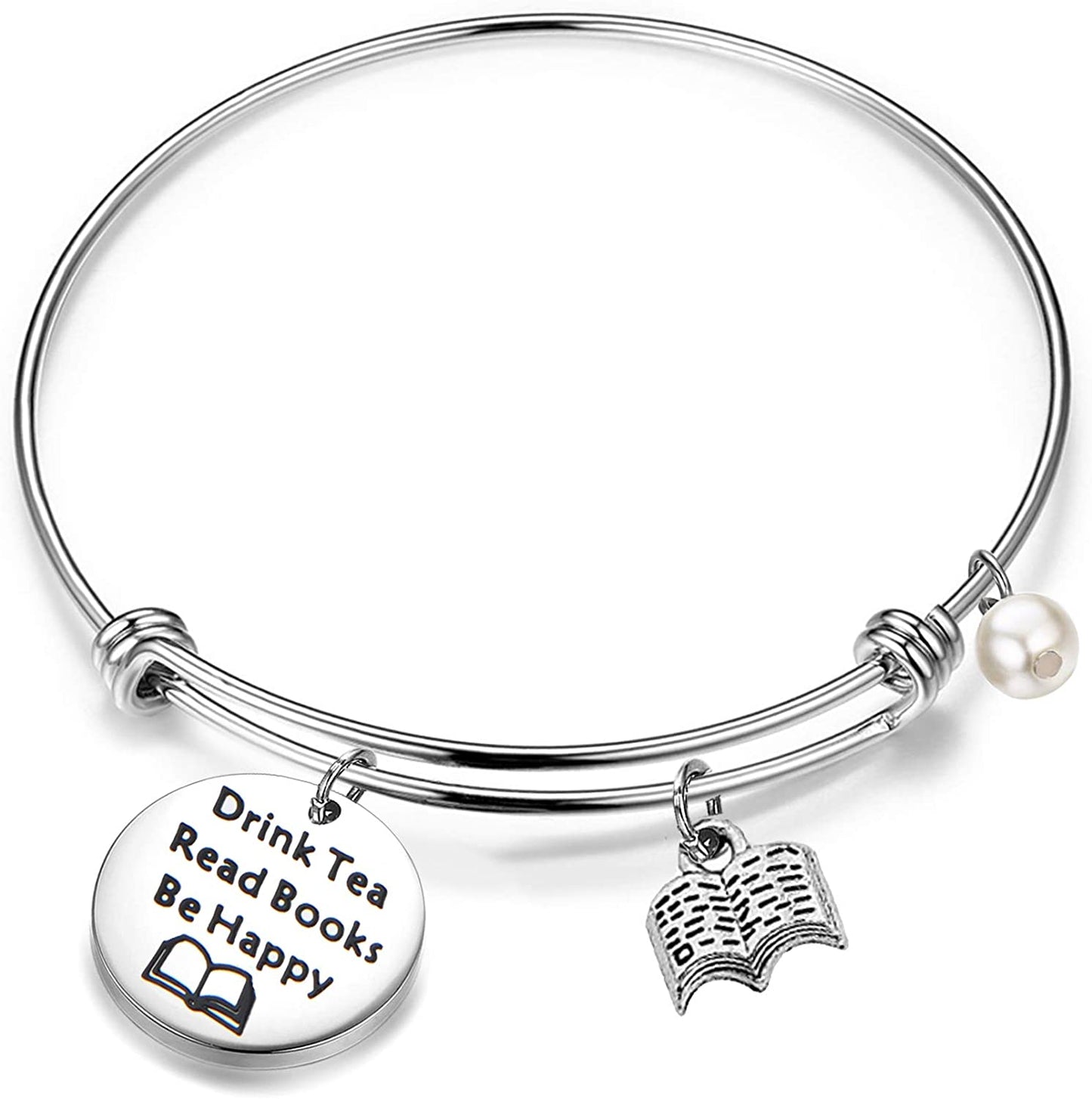 FEELMEM Tea Lovers Gift Drink Tea Read Books Keychain Tea Party Gift Literature Book Lovers Jewelry Gift Apparel & Accessories > Jewelry > Bracelets FEELMEM Bangle Bracelet  