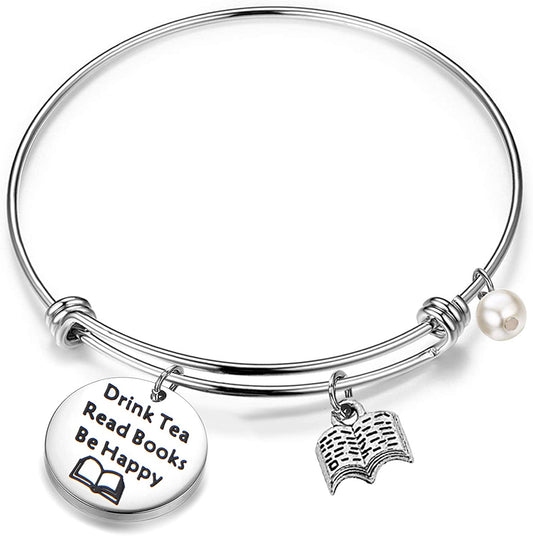 FEELMEM Tea Lovers Gift Drink Tea Read Books Keychain Tea Party Gift Literature Book Lovers Jewelry Gift Apparel & Accessories > Jewelry > Bracelets FEELMEM Bangle Bracelet  