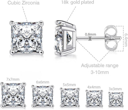 MDFUN 18K White Gold Plated Princess Cut Clear Cubic Zirconia Stud Earring Pack of 5 Pairs Apparel & Accessories > Jewelry > Earrings MDFUN   