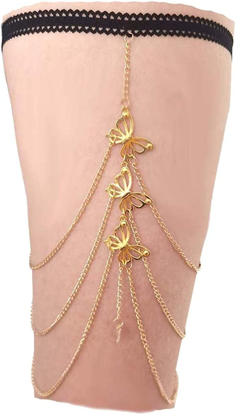 Sexy Body Chain Wavy Snake Leg Chain Jewelry for Women Butterfly Pendant Layered Leg Chain Necklace for Girls Apparel & Accessories > Jewelry > Body Jewelry CHAKRA HEALING REIKI CHR Butterfly Layered Leg Chain-Gold  