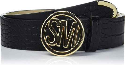 Steve Madden Women'S Croco Logo Belt, Black Apparel & Accessories > Clothing Accessories > Belts Steve Madden Black/Gold Small 