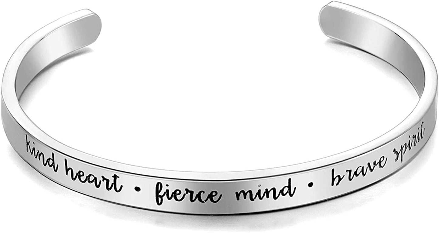 CERSLIMO Inspirational Gifts for Women Bracelet, Personalized Inspire Quotes Cuff Bangle Friendship Jewelry Graduation Encouragement Gift for Her Teen Girls Apparel & Accessories > Jewelry > Bracelets CERSLIMO Kind heart, fierce mind, brave spirit  