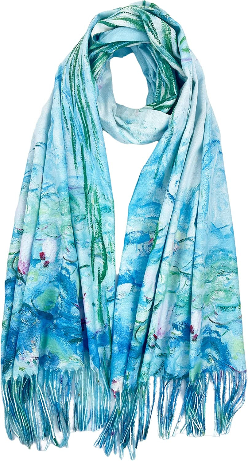 Soft Cashmere Feel Scarf for Women Elegant Large Winter Warm Scarves Shawl Wrap Gifts Monet Klimt Van Gogh'S Art Printed Apparel & Accessories > Clothing Accessories > Scarves & Shawls VIUJUH Water Lilies  