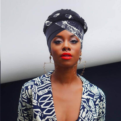 Woeoe African Turban Head Wraps Brown Pattern Head Scarf Pre-Tied Flower Print Head Cover Cap Headwear for Women and Girls(Pack of 2) Apparel & Accessories > Clothing Accessories > Headwear Woeoe   