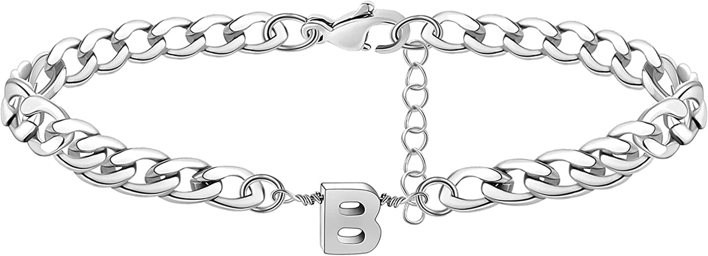 Silver Anklet Initial Ankle Bracelets for Women Teen Girls Figaro Chain Personalized Birthday Gifts for Women Summer Gift Beach Jewelry Anklet for Women Letter A-Z Jewelry Apparel & Accessories > Jewelry > Anklets JoycuFF B  