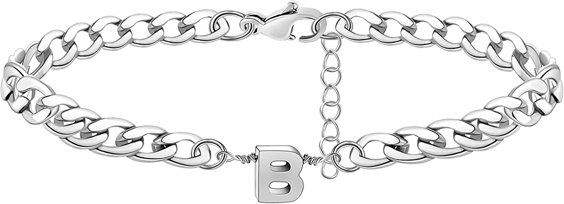 Silver Anklet Initial Ankle Bracelets for Women Teen Girls Figaro Chain Personalized Birthday Gifts for Women Summer Gift Beach Jewelry Anklet for Women Letter A-Z Jewelry Apparel & Accessories > Jewelry > Anklets JoycuFF B  