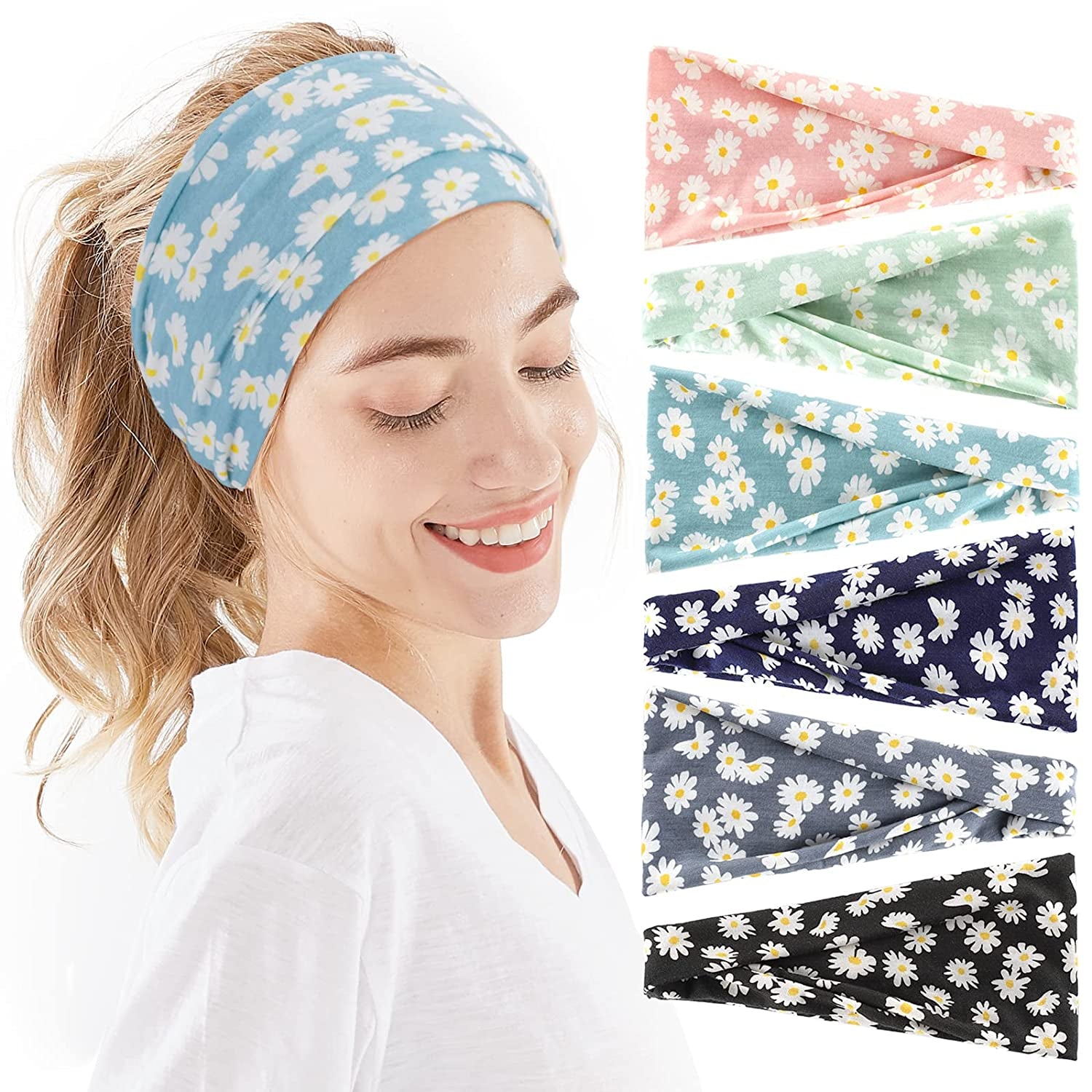 Headbands for Women, 6 PCS Yoga Running Sports Headbands Tie Dye Boho Pattern Elastic Non Slip Sweat Workout Hair Fashion Bands for Girls Apparel & Accessories > Clothing Accessories > Bandanas & Headties OFFTESTY Headbands Color-12  