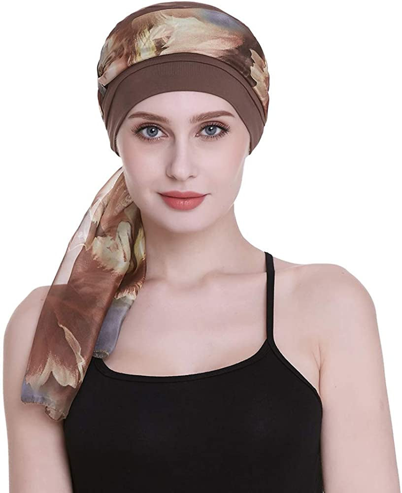 Elegant Chemo Cap with Silky Scarfs for Cancer Women Hair Loss Sleep Beanie Apparel & Accessories > Clothing Accessories > Headwear FocusCare   