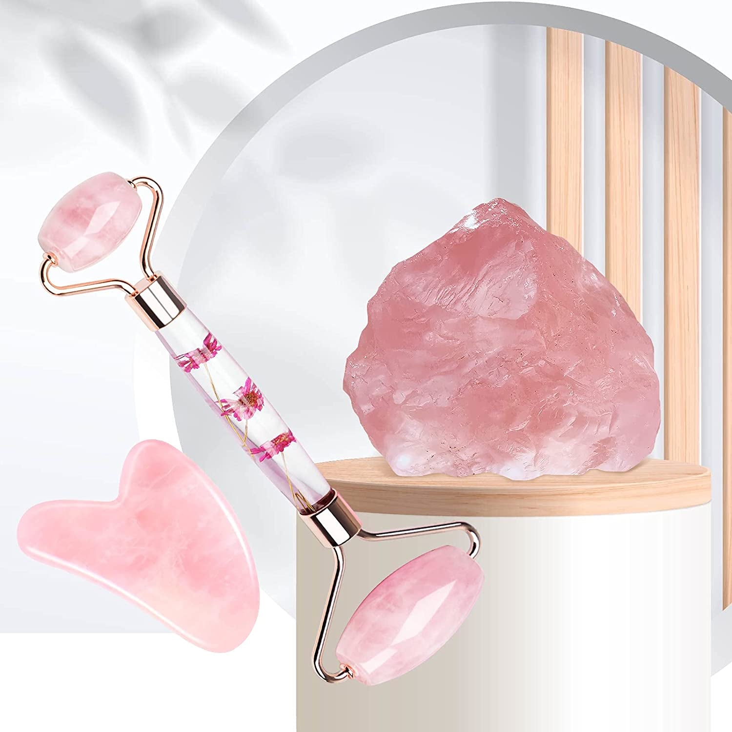 Guasha Tool for Face, Jade Roller and Gua Sha Set, Pink Facial Roller Skin Care Tool, for Face, Eye Massage (Rose Quartz) Health & Beauty > Personal Care > Cosmetics > Cosmetic Tools > Skin Care Tools MUSTHEO   