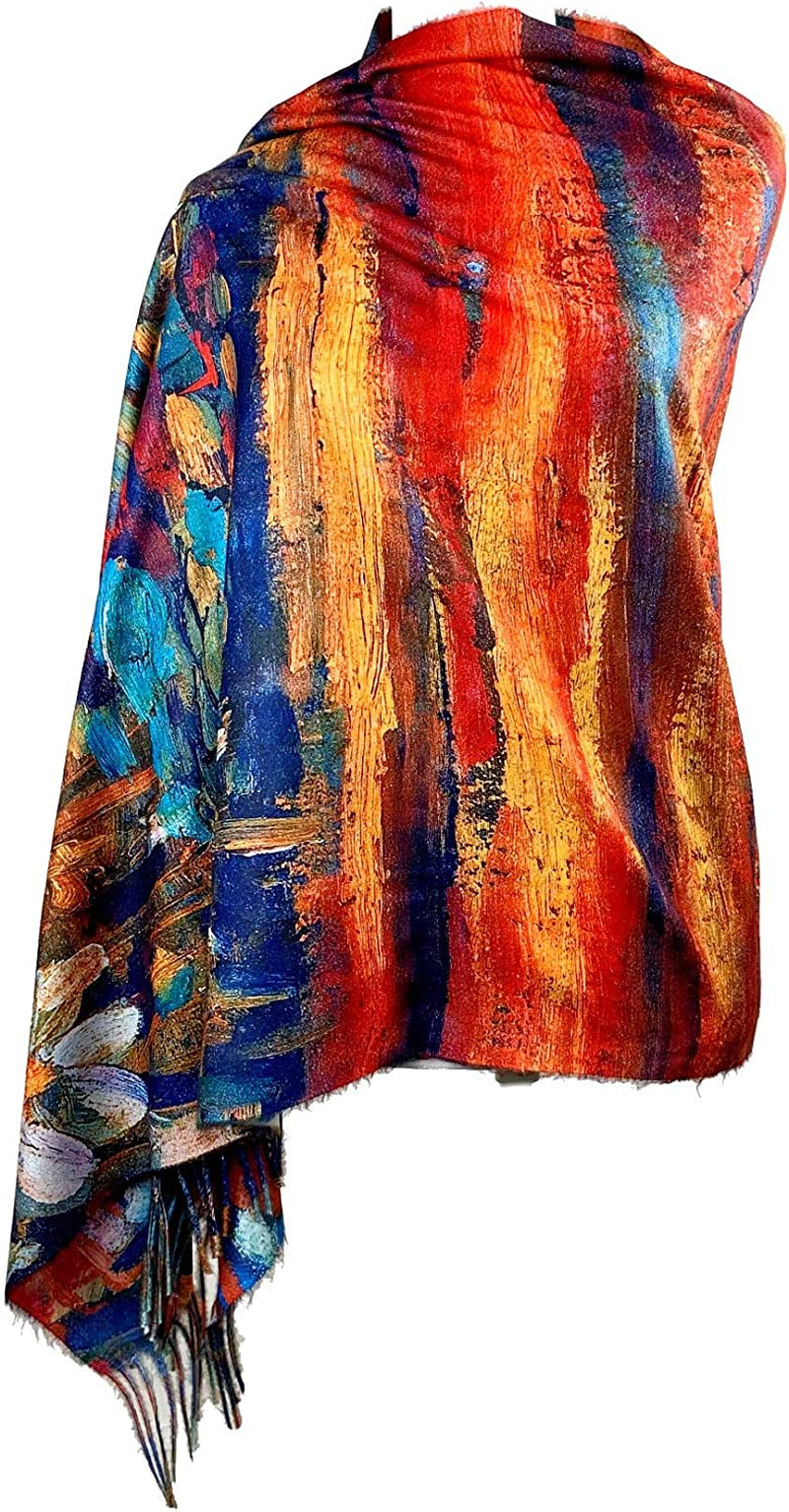 Plum Feathers Super Soft Cashmere Feel Double Sided Reversible Art Shawl Scarf Van Gogh Monet Klimt Inspired Apparel & Accessories > Clothing Accessories > Scarves & Shawls Plum Feathers   