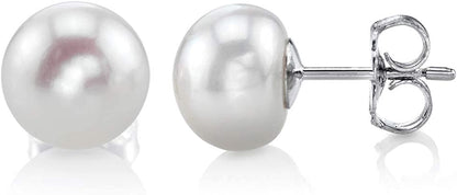 THE PEARL SOURCE AAAA Quality 14K Gold Plated Sterling Silver White Freshwater Real Pearl Earrings for Women | Hypoallergenic Earrings with Genuine Cultured Pearls Apparel & Accessories > Jewelry > Earrings The Pearl Source 7.0mm  