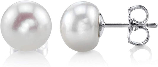 THE PEARL SOURCE AAAA Quality 14K Gold Plated Sterling Silver White Freshwater Real Pearl Earrings for Women | Hypoallergenic Earrings with Genuine Cultured Pearls Apparel & Accessories > Jewelry > Earrings The Pearl Source 7.0mm  