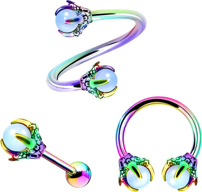 OUFER 3PCS Cartilage Earrings, 316L Surgical Steel Mixed Earrings with Dragon Claw Twist Helix Earring Ear Body Piercing Jewelry Tragus Earring Apparel & Accessories > Jewelry > Earrings OUFER Rainbow with Opalite Stone  
