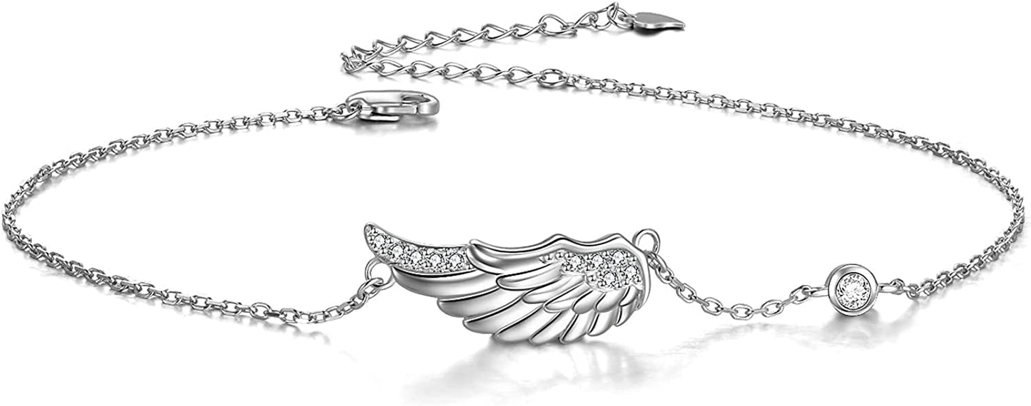 POPLYKE 925 Sterling Silver Infinity/Cross/Mermaid/Starfish/Pearl Anklet for Women Summer Jewelry Apparel & Accessories > Jewelry > Anklets POPLYKE L-Angel Wing Anklet  