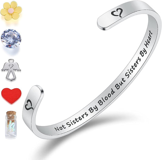 THEMEROL Meaningful Bracelet for Girls Women with Gift Box Birthday Gift for Daughter Sister Mother Best Friend Personalized Mantra Quote Jewelry Gift for Her Apparel & Accessories > Jewelry > Bracelets THEMEROL "Best Friend Gift-Not sisters by blood but sisters by heart  
