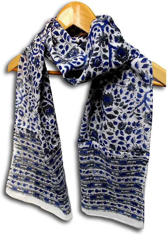 Large Cotton Scarfs for Women Lightweight Soft Sheer Neck Scarf, Head Scarf, Block Print Summer Floral Scarf, Bandanas for Women, Handmade Blue Gray Fashion Scarf Shawl Stole and Wraps 15X72 Inches Apparel & Accessories > Clothing Accessories > Scarves & Shawls Homestead   