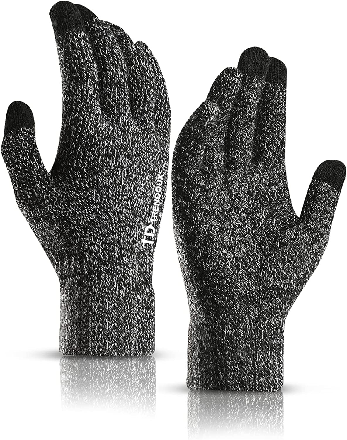 TRENDOUX Winter Gloves for Men Women - Upgraded Touch Screen Anti-Slip Silicone Gel - Elastic Cuff - Thermal Soft Knit Lining Apparel & Accessories > Clothing Accessories > Gloves & Mittens TRENDOUX Black White Medium 