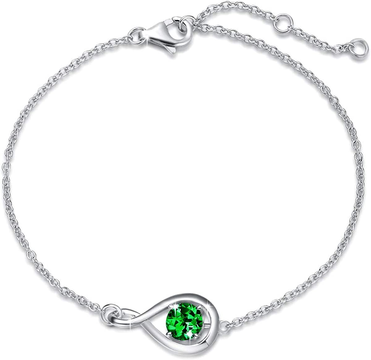 FANCIME 925 Sterling Silver Birthstone Bracelets for Women Dainty Simple Infinity Bracelet Fine Jewelry Birthday Anniversary Christmas Gifts for Girls Mom Wife Her, Chain Length 6.7"+1.2" Extend Apparel & Accessories > Jewelry > Bracelets FANCIME May-Created Emerald  