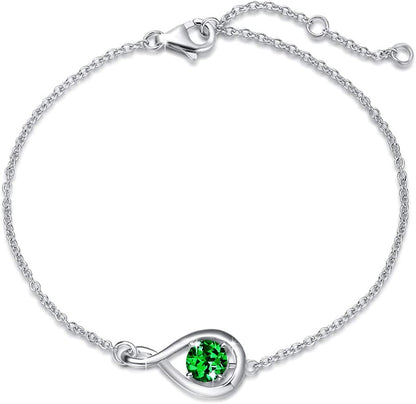 FANCIME 925 Sterling Silver Birthstone Bracelets for Women Dainty Simple Infinity Bracelet Fine Jewelry Birthday Anniversary Christmas Gifts for Girls Mom Wife Her, Chain Length 6.7"+1.2" Extend Apparel & Accessories > Jewelry > Bracelets FANCIME May-Created Emerald  