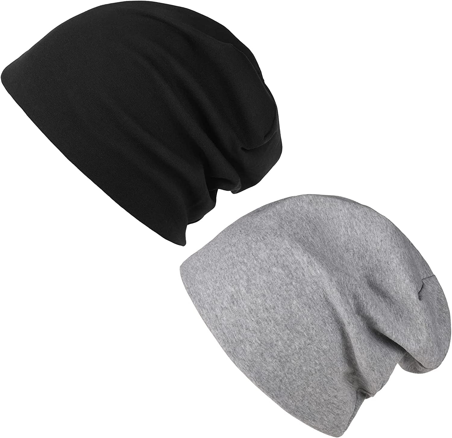 FURTALK Beanie for Womens Men Slouchy Cotton Beanies Summer Soft Skull Cap Lightweight Chemo Headwear Apparel & Accessories > Clothing Accessories > Headwear KYLIE MAX Black + Light Grey  