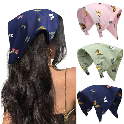 Floral Hair Scarf Headbands for Women - HAIMEIKANG Boho Hair Bandanas Scarf for Women Triangle Head Kerchief Solid Color Hair Bands Vintage Head Scarf (Beige+Yellow+Black) Apparel & Accessories > Clothing Accessories > Bandanas & Headties HAIMEIKANG Butterfly Printed Pink+green+blue  