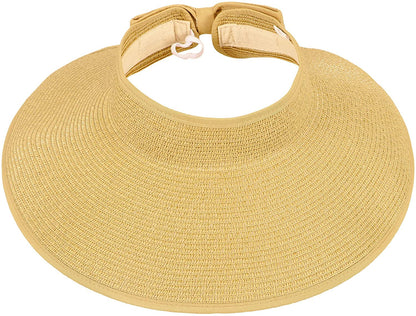Simplicity Women'S UPF 50+ Wide Brim Roll-Up Straw Sun Hat Sun Visor Apparel & Accessories > Clothing Accessories > Hats Simplicity Beige  