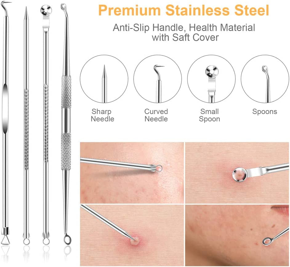Pimple Popper Tool Kit, UUBAAR 9 PCS Blackhead Remover Tools with Tweezers, 16-Heads Professional Acne Zit Popper Extraction Tools, Whitehead Comedone Pimple Popping Extractor Kit for Facial Nose Health & Beauty > Personal Care > Cosmetics > Cosmetic Tools > Skin Care Tools UUBAAR   