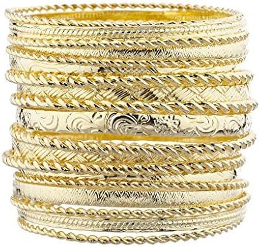 Lux Accessories Flower Mixed Metal Aztec Multi Bangle Set Apparel & Accessories > Jewelry > Bracelets LUX ACCESSORIES Shiny Gold  