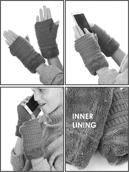 C.C Women'S Warm Knit Fingerless Half Finger Fleece Lined Winter Gloves Apparel & Accessories > Clothing Accessories > Gloves & Mittens C.C   