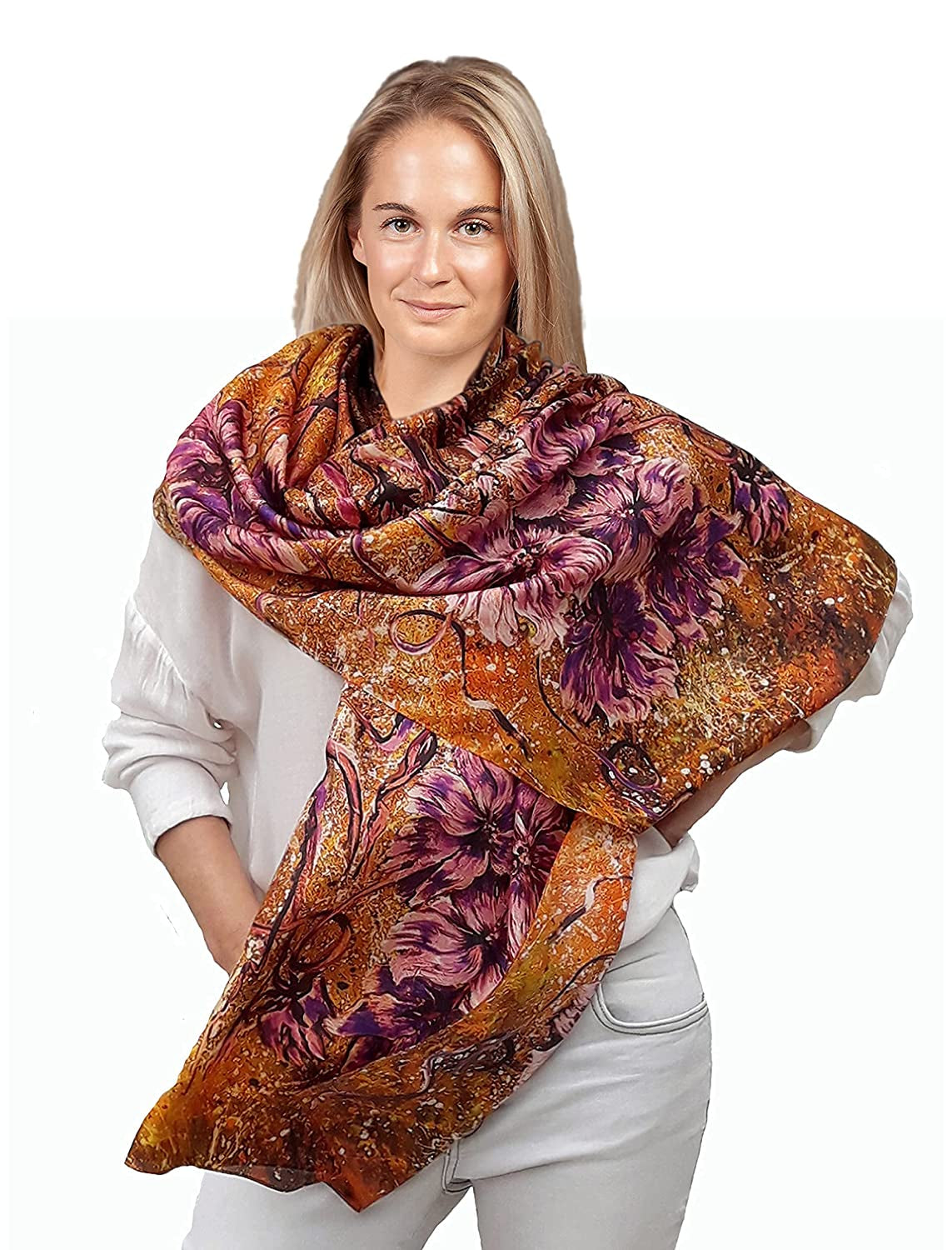 Large Silk Scarf, Fashion Deluxe Long Gold Shawl for Lady, Women Gift Apparel & Accessories > Clothing Accessories > Scarves & Shawls Generic   