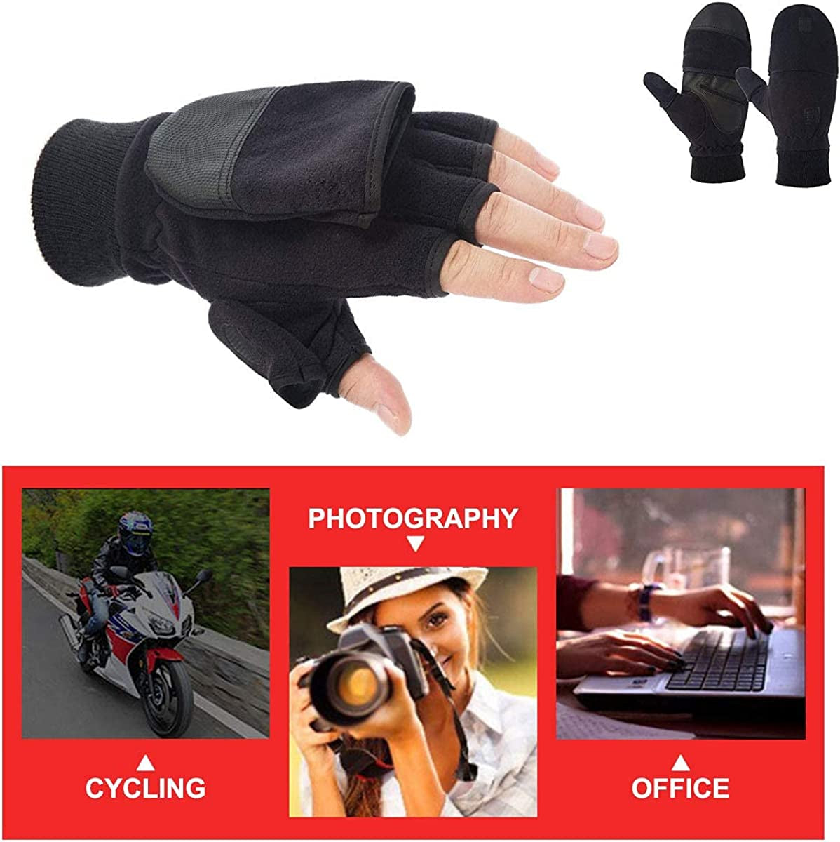 MINIDUO Outdoor Gloves Convertible Mittens Flip Fleece Fingerless Gloves [Windproof] for Men&Women Fishing, Cycling, Running in Cold Weather Apparel & Accessories > Clothing Accessories > Gloves & Mittens MINIDUO   