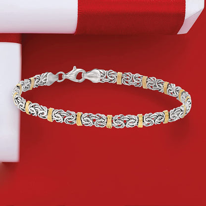 Ross-Simons Sterling Silver and 14Kt Yellow Gold Byzantine Station Bracelet Apparel & Accessories > Jewelry > Bracelets Ross-Simons   