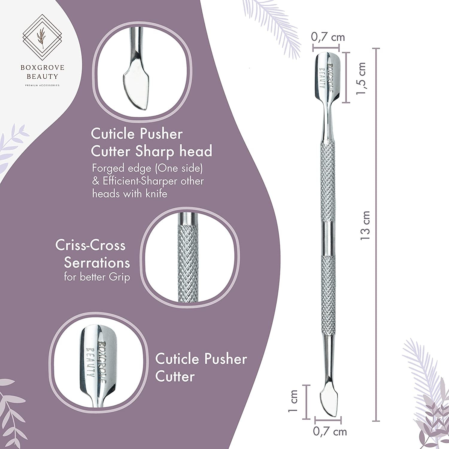 Professional Cuticle Cutter & Pusher Trimmer Manicure Tools with Double Spring– Perfect Nail Care Tool for Manicure & Pedicure Beauty at Home/Spa/Saloon (Silver) Health & Beauty > Personal Care > Cosmetics > Cosmetic Tools > Nail Tools BOXGROVE BEAUTY   