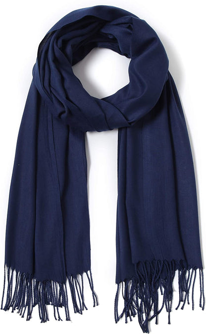 Pashmina Shawls and Wraps Large Scarfs for Women Wedding Party Bridal Long Fashion Solid Shawl Wrap with Fringes Apparel & Accessories > Clothing Accessories > Scarves & Shawls Cindy & Wendy Navy  