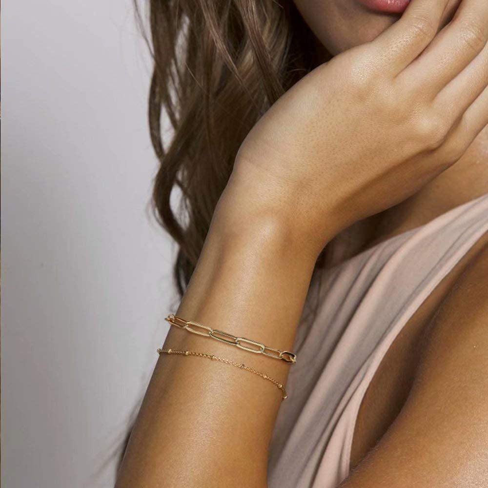 Dainty Gold Bracelets for Women, 14K Gold Filled Adjustable Layered Bracelet Cute Evil Eye Oval Chain Pearl Bar Turtle Gold Bracelets for Women Jewelry Apparel & Accessories > Jewelry > Bracelets Turandoss   