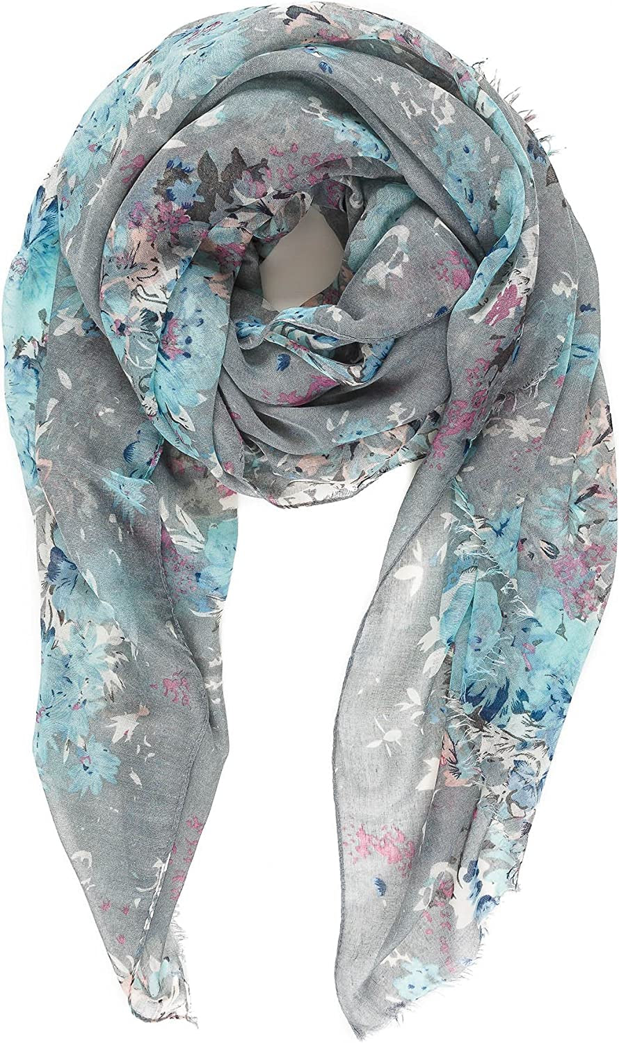 Scarf for Women Lightweight Floral Flower Scarves for Spring Spring Fall Winter Shawl Wrap Apparel & Accessories > Clothing Accessories > Scarves & Shawls MELIFLUOS DESIGNED IN SPAIN Barcelona Collection 1 - Gray Floral  