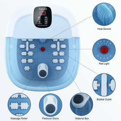 Foot Spa, ESARORA Foot Bath Massager with Heat, Bubbles, Pumice Stone, Medicine Box, Temperature Control, Red Light, Ergonomic Massage Rollers and Acupressure Massage Points, Light Blue Health & Beauty > Personal Care > Foot Care ESARORA   