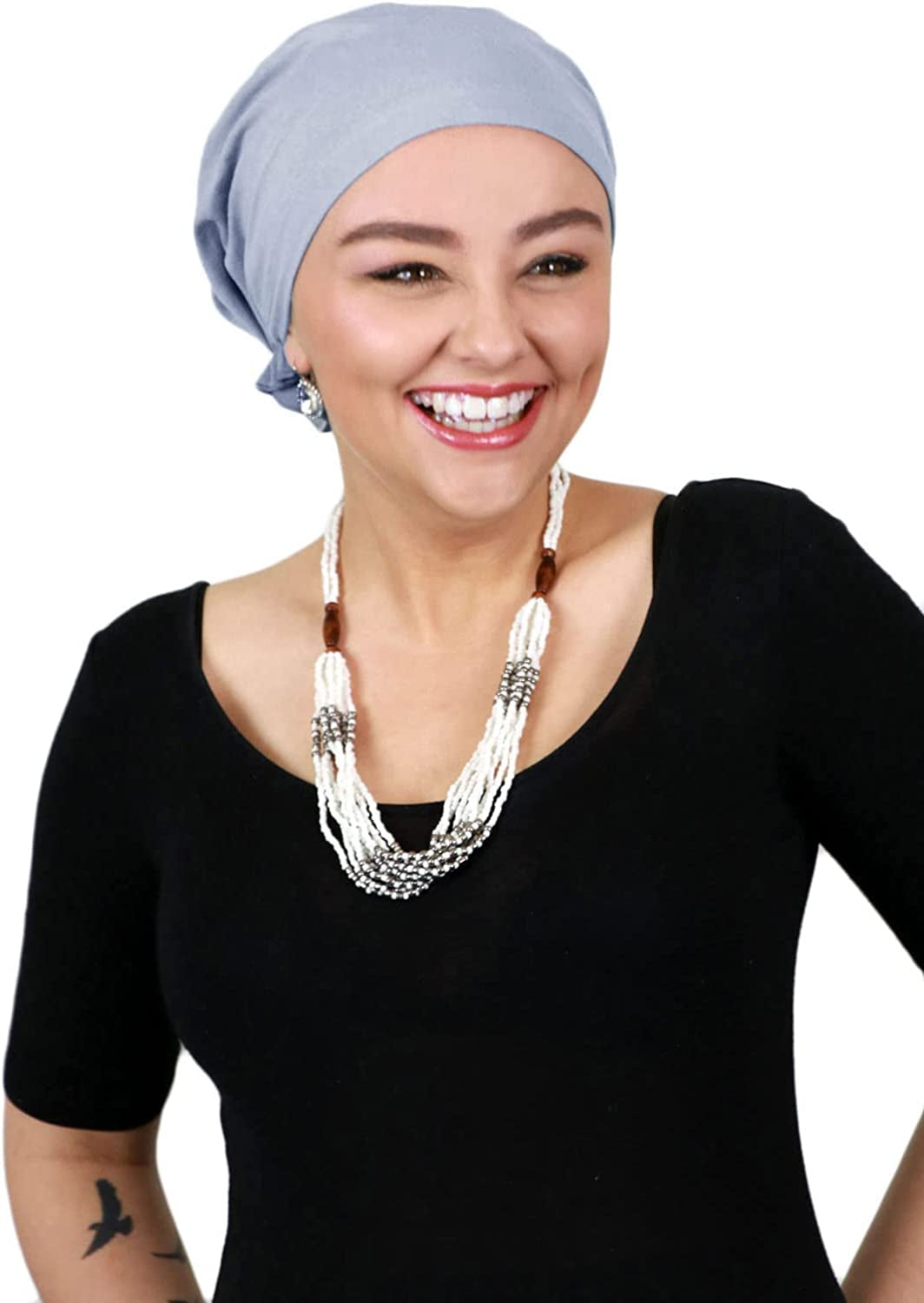 Head Scarf for Women Cancer Headwear Chemo Caps Wraps Head Coverings Cotton Scarves Celeste Apparel & Accessories > Clothing Accessories > Headwear Hats Scarves & More Blue Grey  