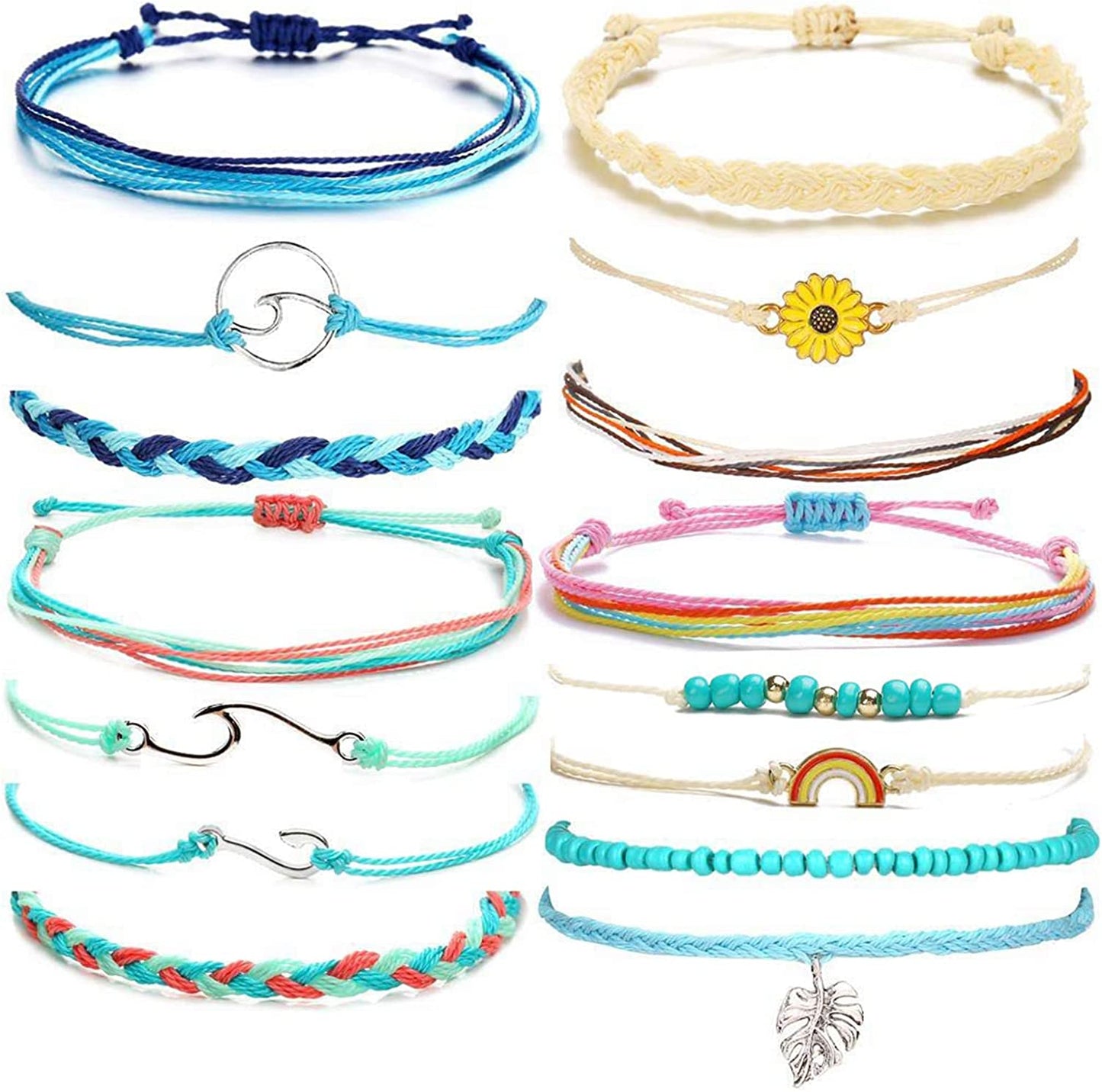 Choice of All String Bracelets for Teen Girls Boho Waterproof Bracelets Ankle Bracelets for Girls Christmas Gifts Wave Surfer Bracelets Summer Beach Anklets Apparel & Accessories > Jewelry > Anklets choice of all 15colorful  