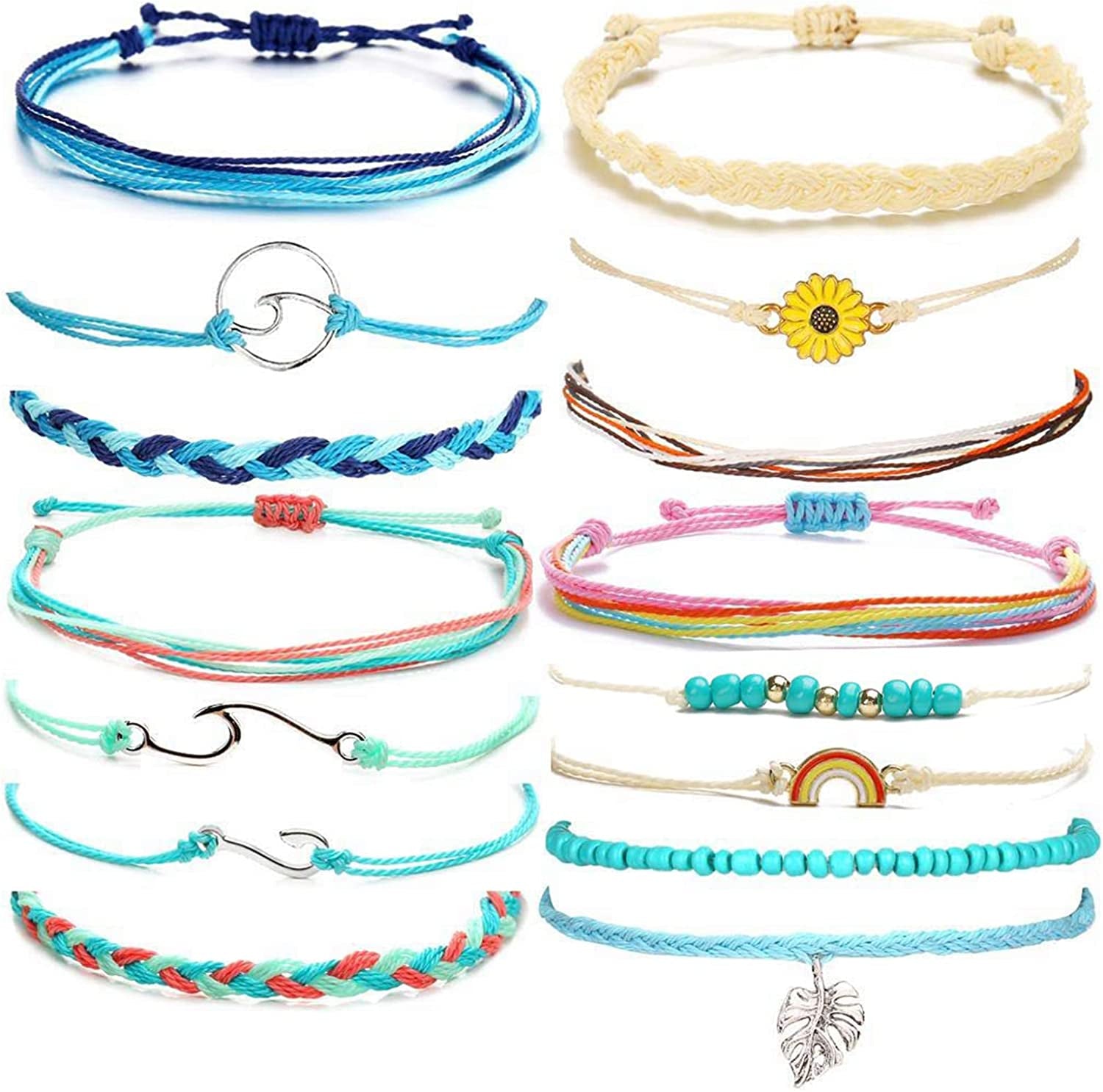 Choice of All String Bracelets for Teen Girls Boho Waterproof Bracelets Ankle Bracelets for Girls Christmas Gifts Wave Surfer Bracelets Summer Beach Anklets Apparel & Accessories > Jewelry > Anklets choice of all 15colorful  