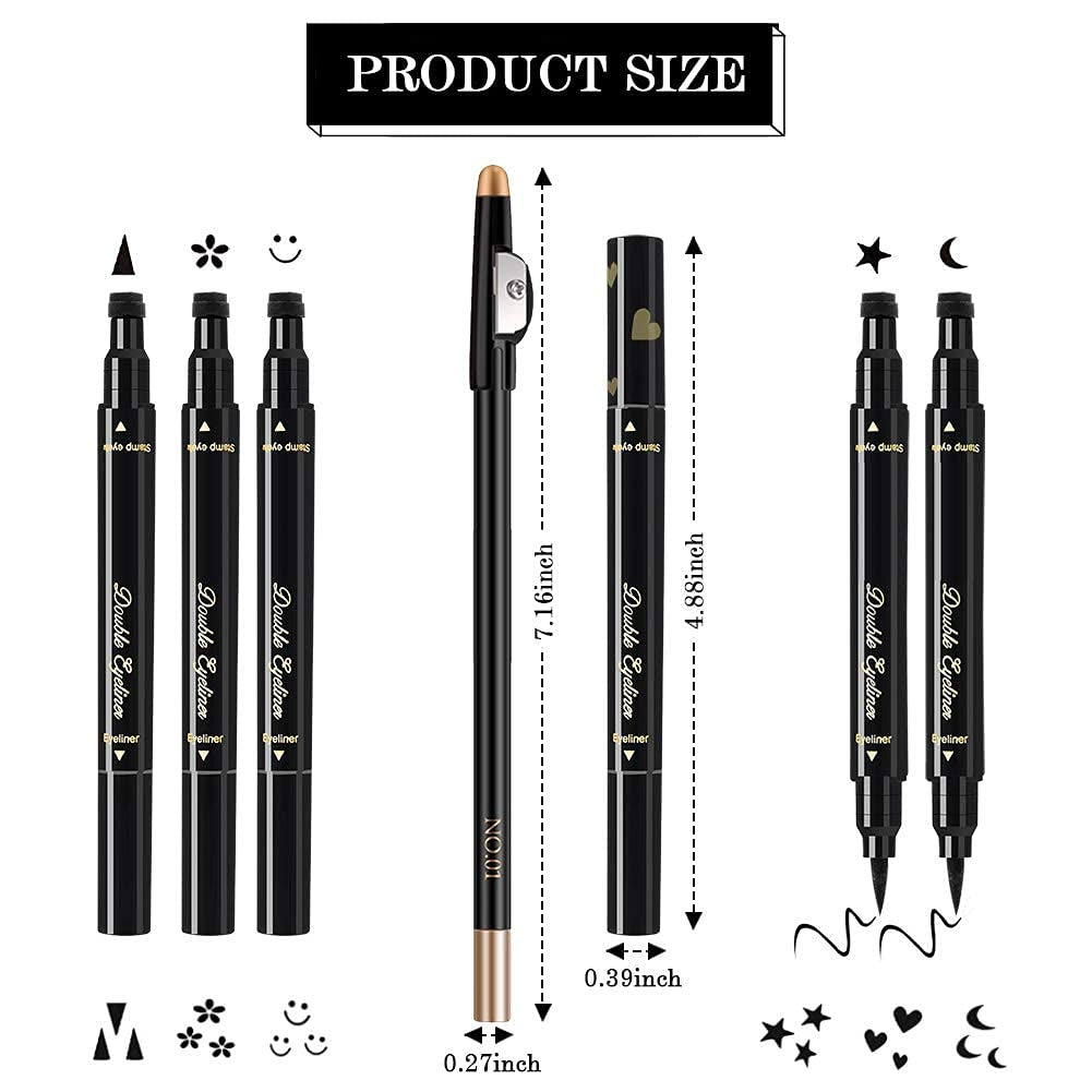 Eyeliner Stamps,7 Pcs Eyebrow Pencil Liquid Eyeliner Set,Waterproof Face Stamps with Heart/Flower/Moon/Star/Smiley Face/Triangle Seal Stamp,Long Lasting Seal Eyeliner Pen ,Eye Decoration Eye Liner Makeup Tool Black No Smudge (7PCS) Health & Beauty > Personal Care > Cosmetics > Cosmetic Tools > Makeup Tools POPMISOLER   