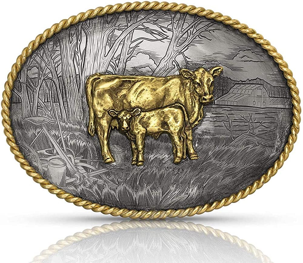 Montana Silversmiths Rope Trimmed Filigree Engraved Classic Western Buckle Apparel & Accessories > Clothing Accessories > Belt Buckles Montana Silversmiths Cow and Calf Pastoral Scene  