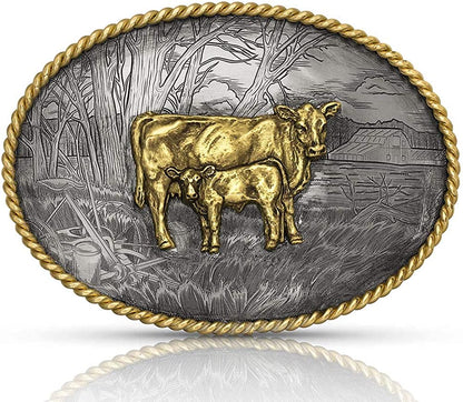 Montana Silversmiths Rope Trimmed Filigree Engraved Classic Western Buckle Apparel & Accessories > Clothing Accessories > Belt Buckles Montana Silversmiths Cow and Calf Pastoral Scene  