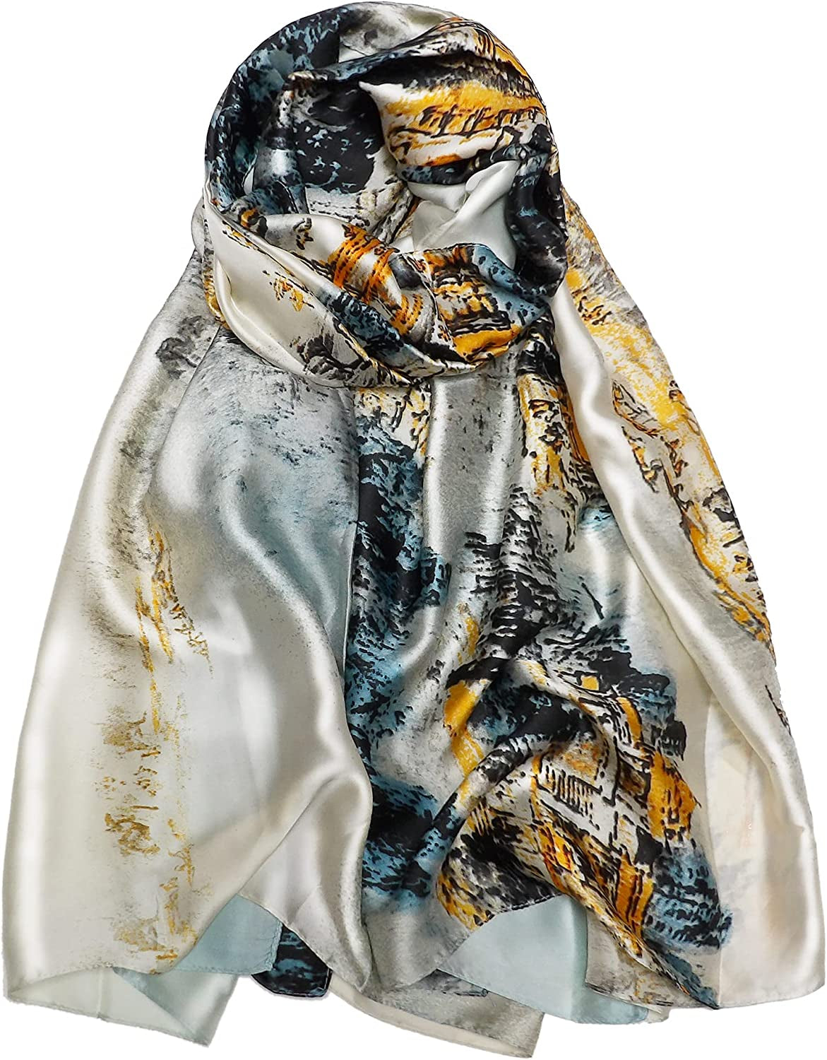 Silk Scarf for Women Fashion Long Satin Lightweight Large Shawl Wrap Printed Sleep 70''X35'' Apparel & Accessories > Clothing Accessories > Scarves & Shawls Wealish 05-grey  
