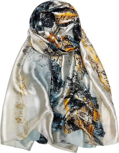 Silk Scarf for Women Fashion Long Satin Lightweight Large Shawl Wrap Printed Sleep 70''X35'' Apparel & Accessories > Clothing Accessories > Scarves & Shawls Wealish 05-grey  