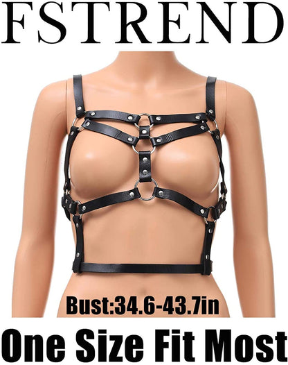 Fstrend Punk Leather Chest Body Chain Black Sexy Harness Waist Chains Nightclub Party Prom Rave Belt Belly Bra Jewelry Accessories for Women Apparel & Accessories > Jewelry > Body Jewelry Fstrend   